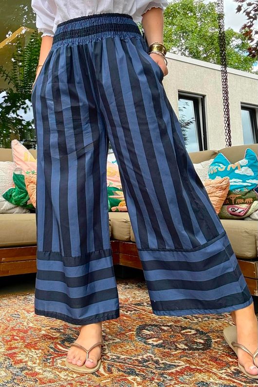 Bloc Stripe Wide Leg Pant Ink & Navy